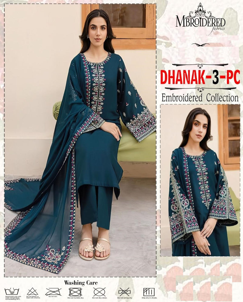 Dhanak Embroidered 3-Piece Suit