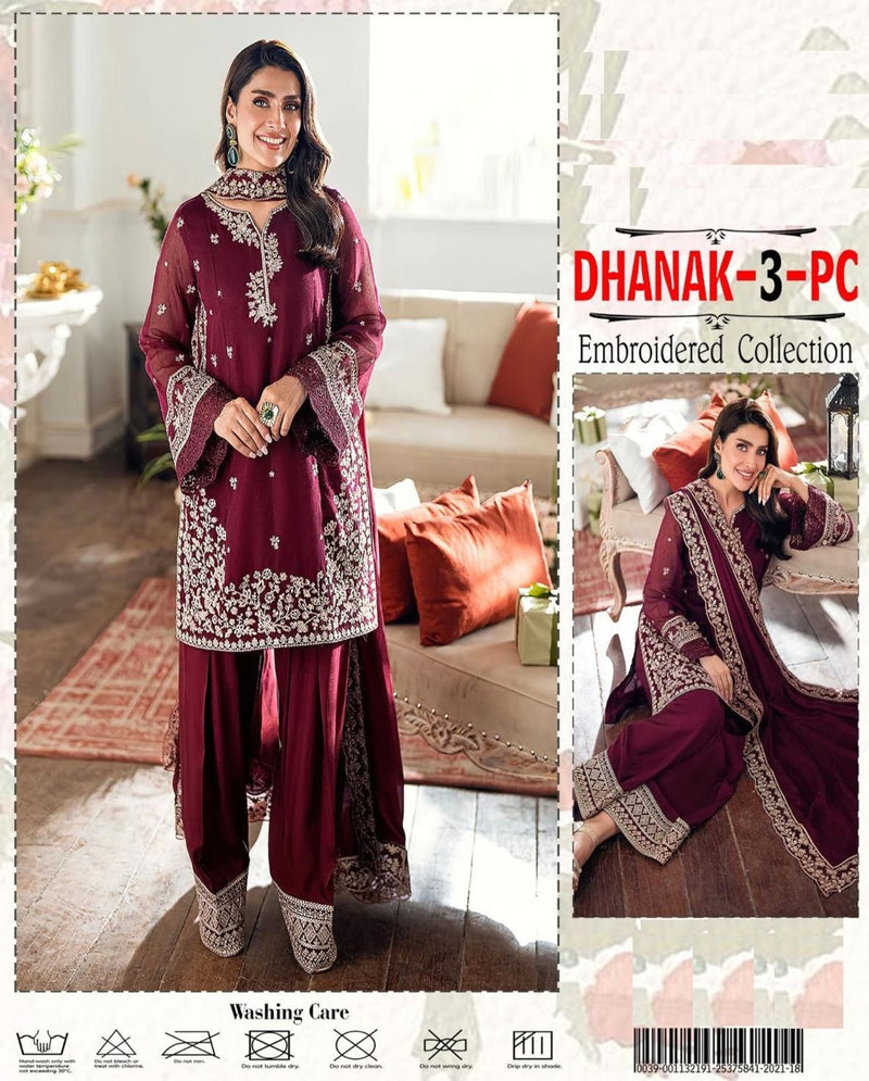 Dhanak Embroidered 3-Piece Suit