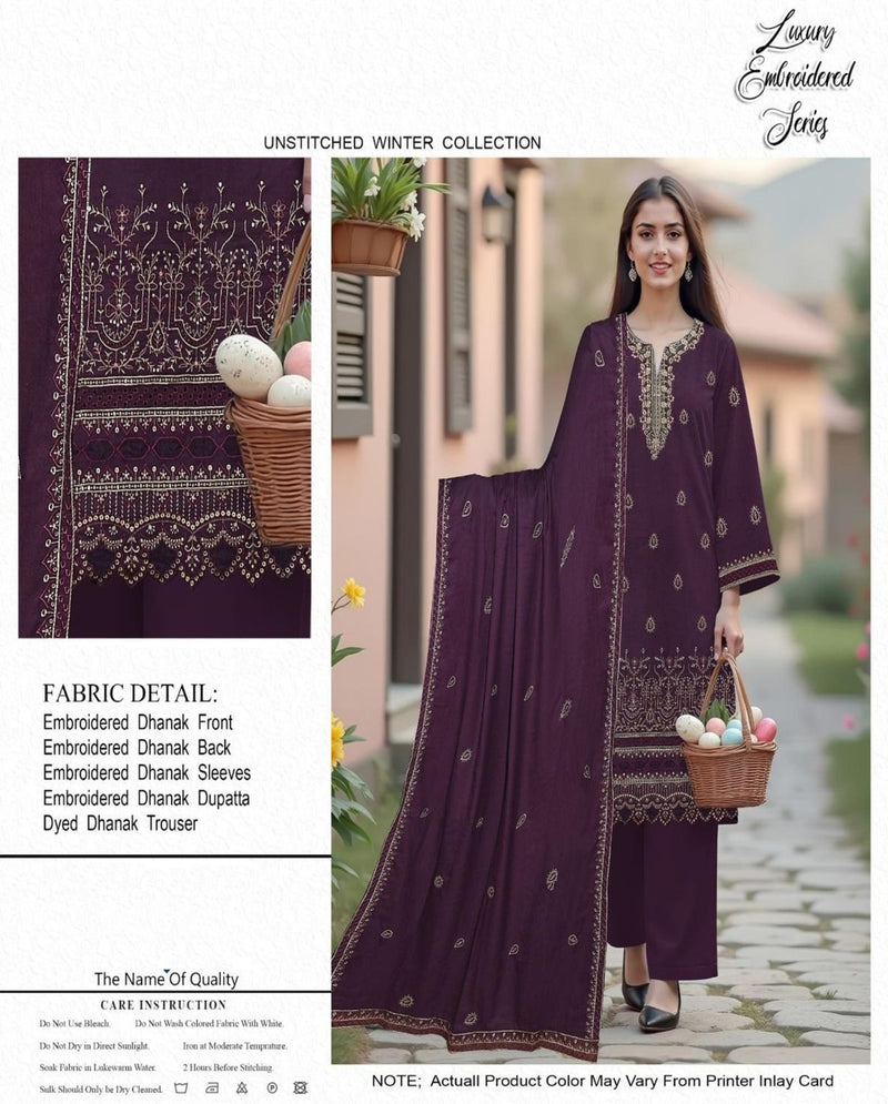 Plum Dhanak Embroidered Winter Suit
