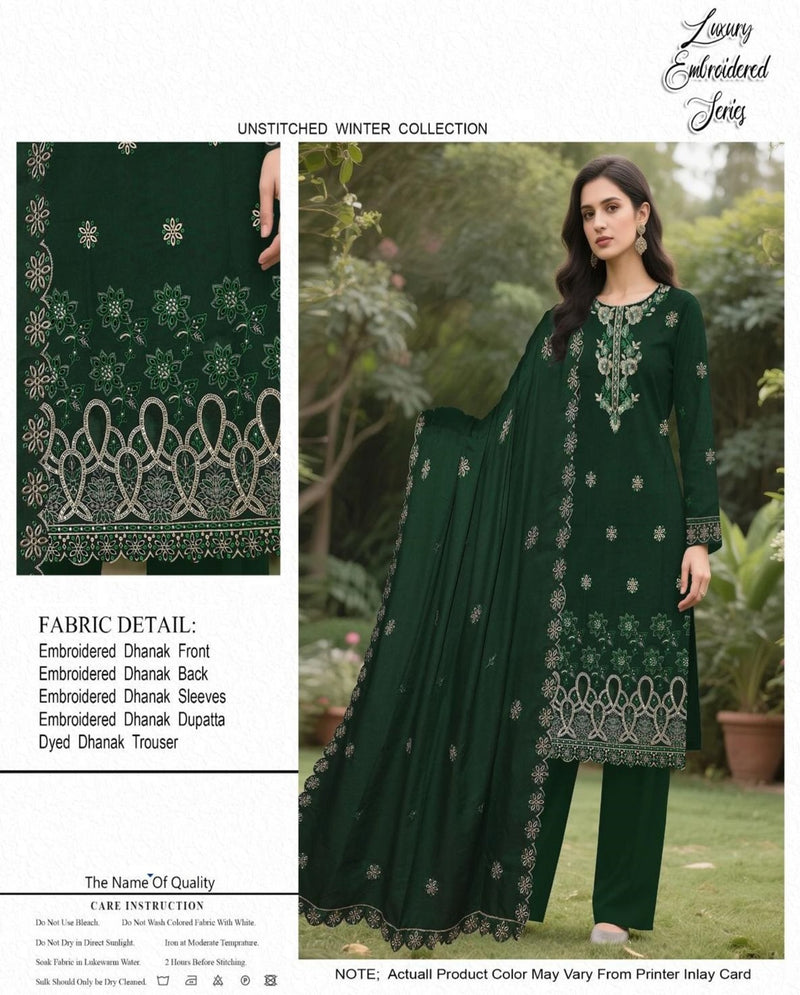 Forest Green Dhanak Embroidered Winter Suit